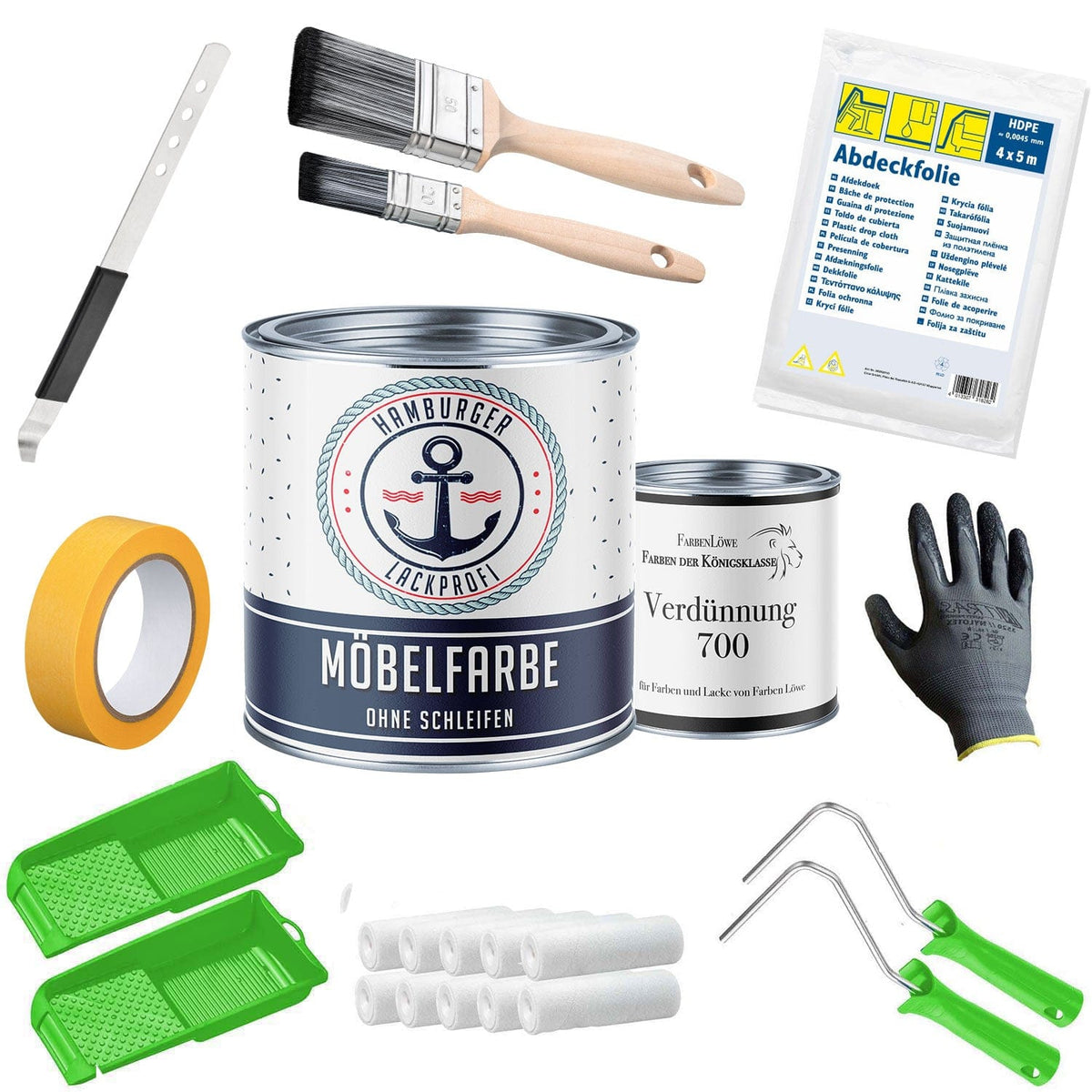 Møbelmaling uden slibning RAL 1016 Svovlgul - Møbellak med malersæt (X500) - Hamburger Lack-Profi
