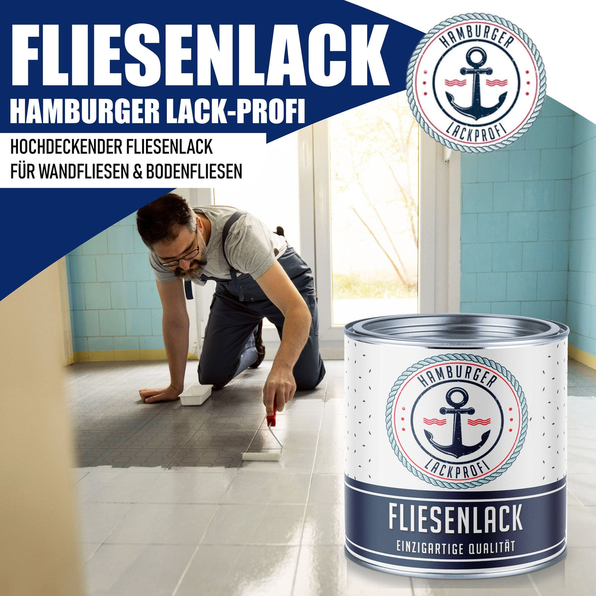 Flisemaling i Basaltgrå RAL 7012 - Fliselak med malersæt (X500) - Hamburger Lack-Profi