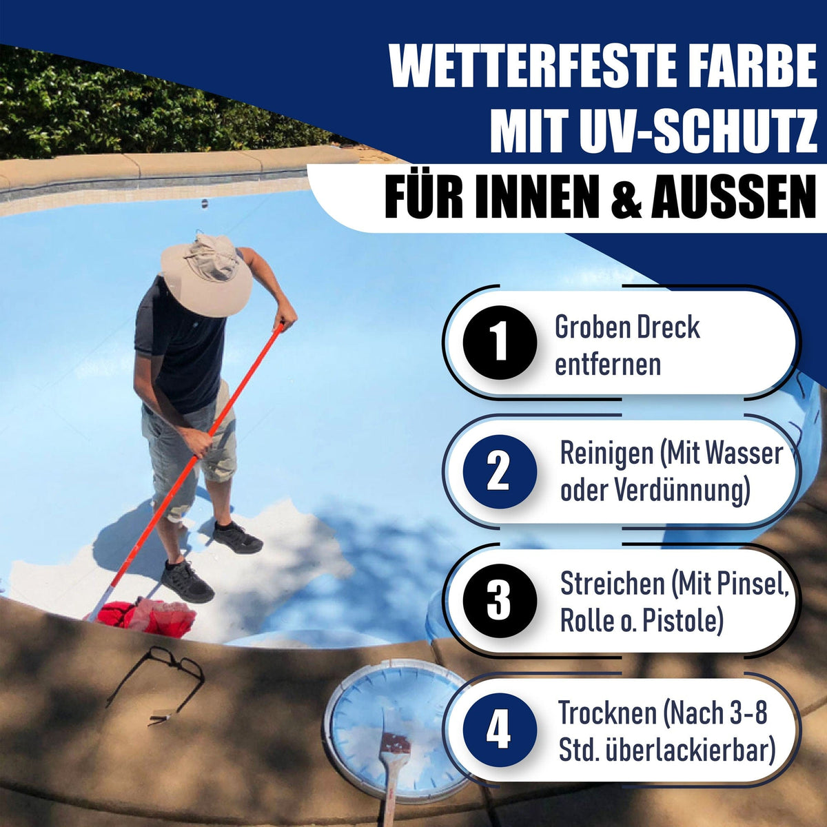Poolmaling i Terrabrun RAL 8028 til svømmebassin med malersæt (X500) - Hamburger Lack-Profi, Billede 4