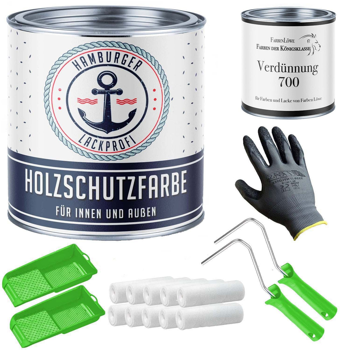 PU Træbeskyttelsesmaling RAL 7016 Antracitgrå - Vejrbestandig maling med malersæt (X300) - Hamburger Lack-Profi