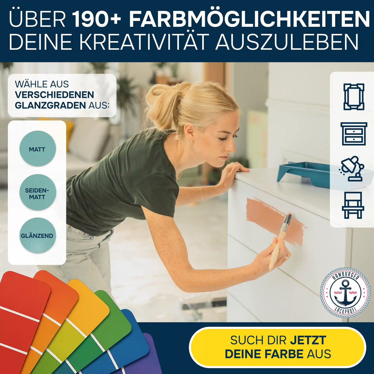 Möbelfarbe ohne Schleifen RAL 7001 Silbergrau - Möbellack Hamburger Lack-Profi - Hamburger Lack-Profi