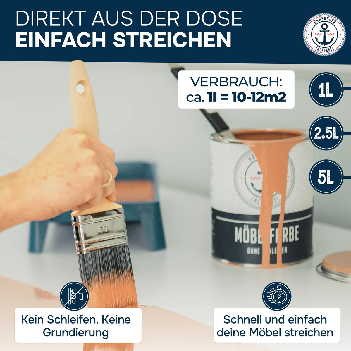 Møbelmaling uden slibning RAL 8015 Kastanjebrun - Møbellak Hamburger Lack-Profi, Billede 2