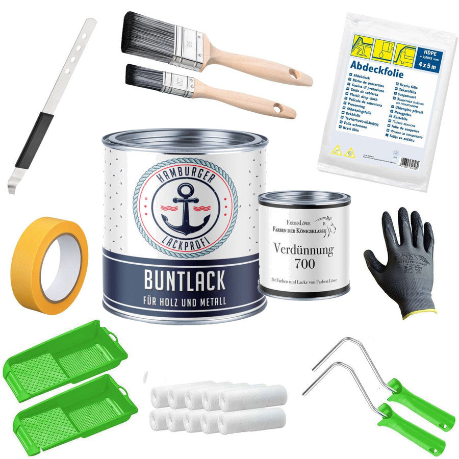 Kulørt lak i Smaragdgrøn RAL 6001 med malersæt (X500) - Hamburger Lack-Profi